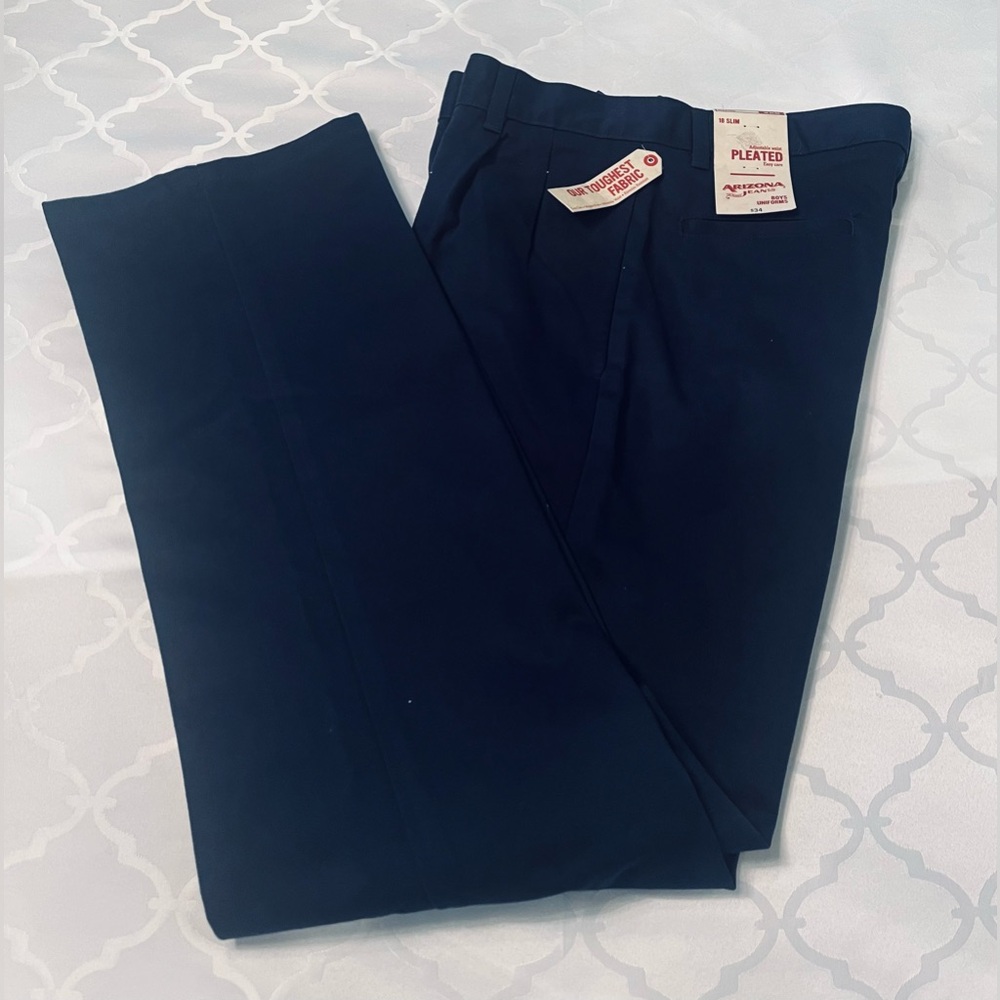 ARIZONA JEAN CO PLEATED BOYS NAVY UNIFORM 💯COTTON ZIP POCKETS SIZE 18SL NWT